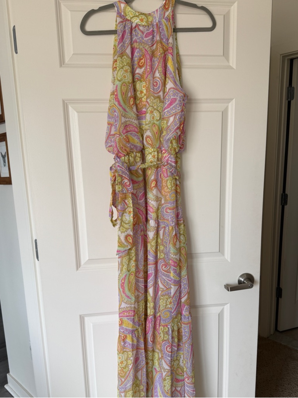 Paisley Maxi Dress in Pink, Yellow & Green